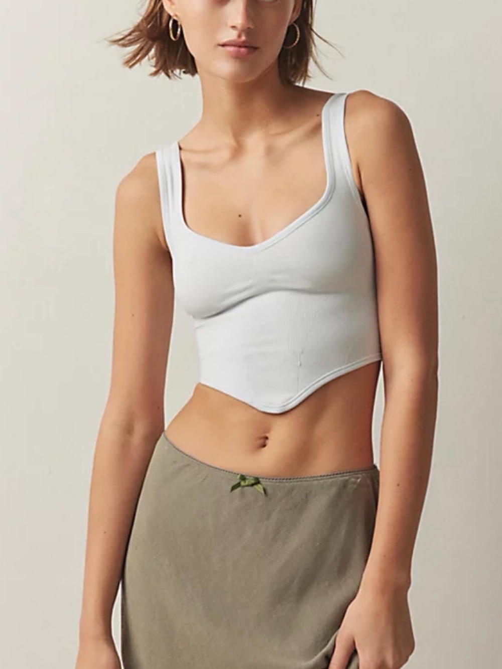 Urban Outfitters Cream Ribbed Scoop Neck Crop Tank